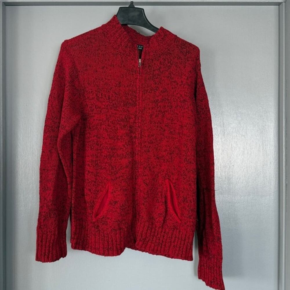Crazy Horse Women's Red Black Heather Full Zip Front Sweater Long Sleeves XL
